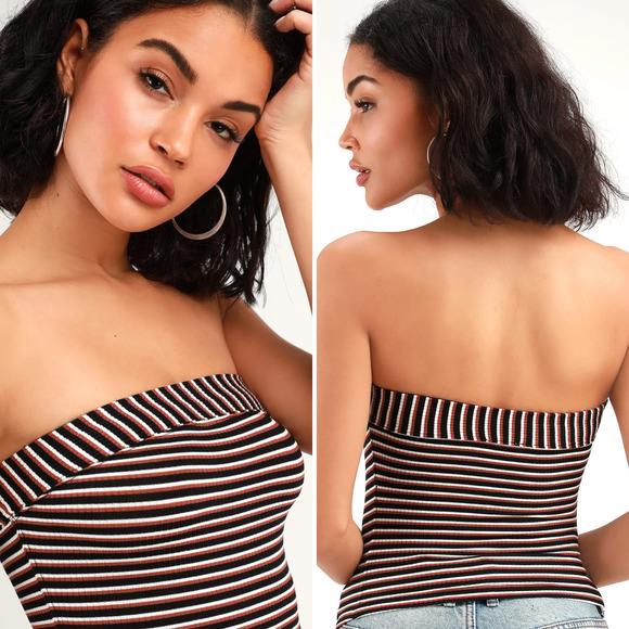 Intimately Free People Show Me Black Ribbed Striped Tube Top in Black Combo - Picture 2 of 7